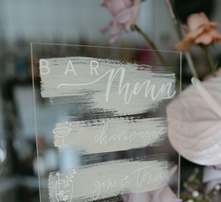 Acrylic wedding menu sign 