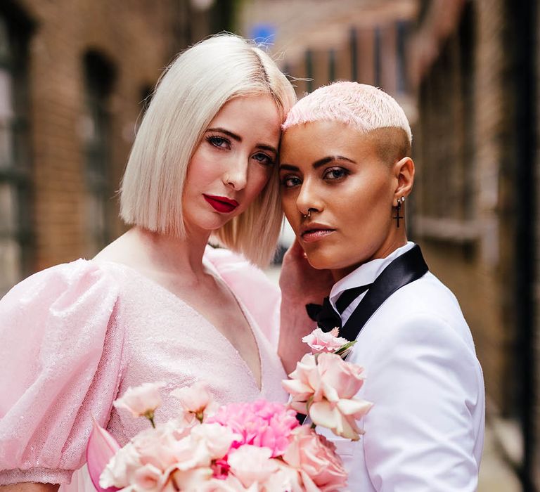 Bride and bride portrait at stylish city elopement by Kirsty Mackenzie Photography