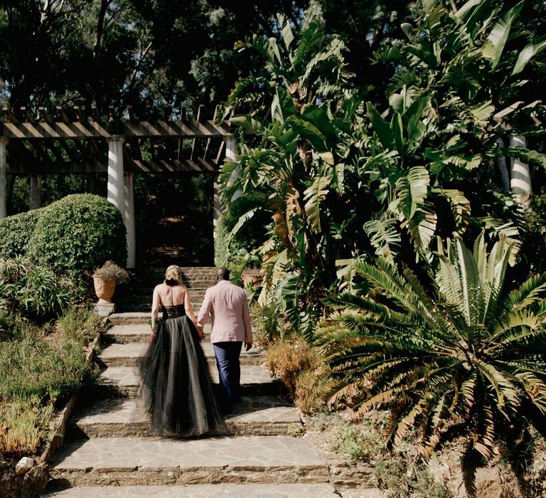 Bride in Vera Wang black wedding dress