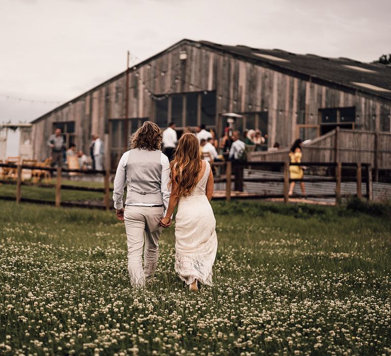 Bride and groom at Grange Barn wedding venue in Cheshire