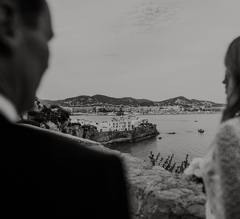 bride and groom looking at the views during their pure house ibiza wedding