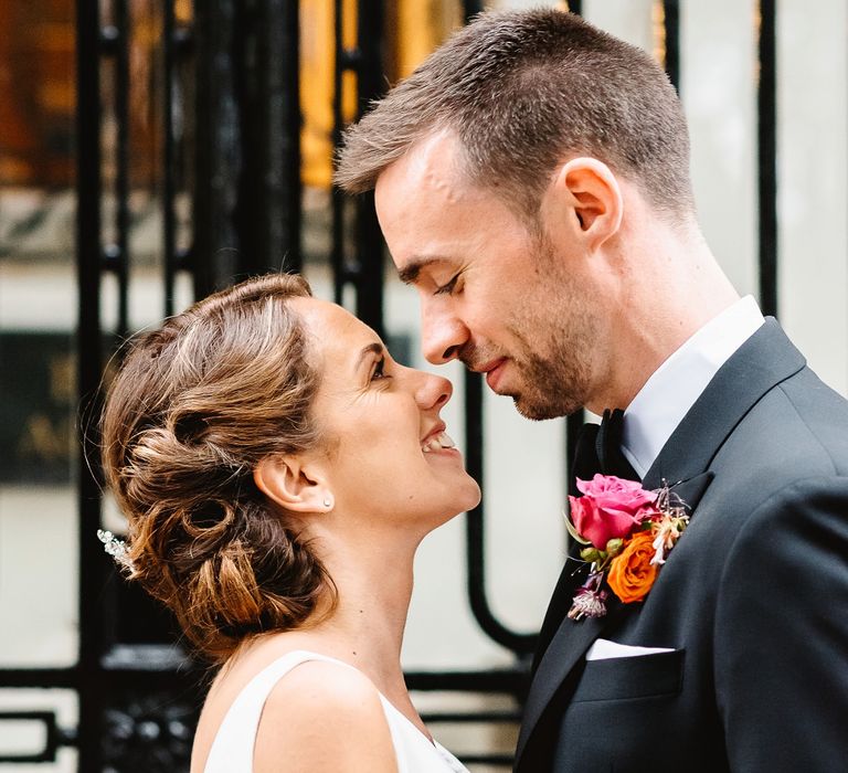 Intimate bride and groom portrait at Carlton House Terrace black tie wedding