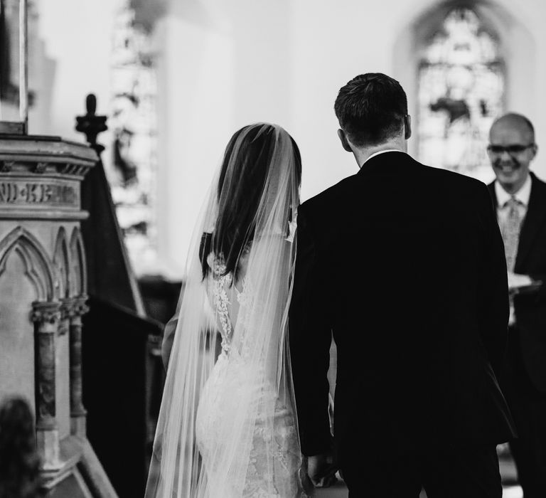 Bride & groom in black and white image