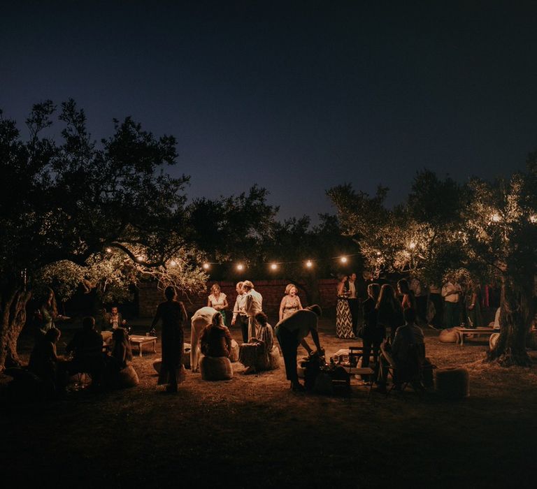 Guests at the boho inspired buffet wedding reception