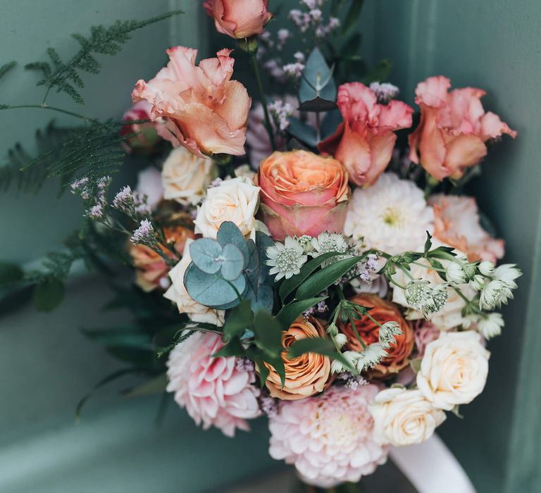 Pink and coral rose bouquet for London wedding