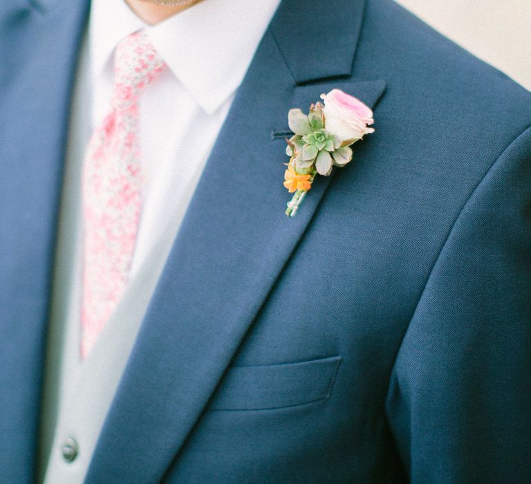 Miniature succulent and spray rose buttonhole  | Saya Photography