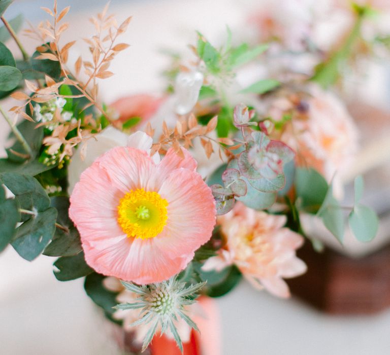 Pink anemone and thistle bouquet 