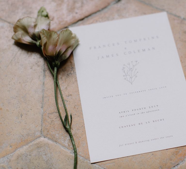 Minimal and elegant white wedding stationery by Pale Press London