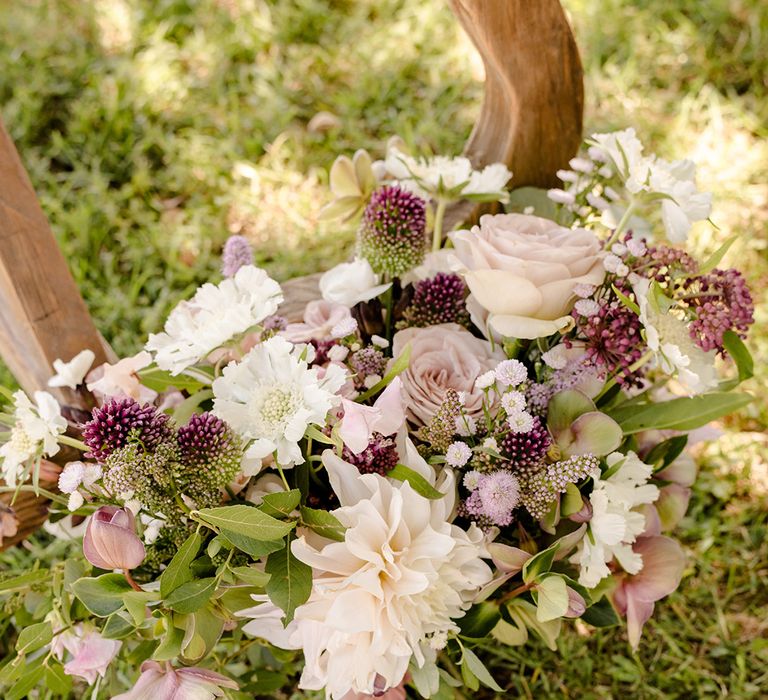 White and purple bridal bouquet