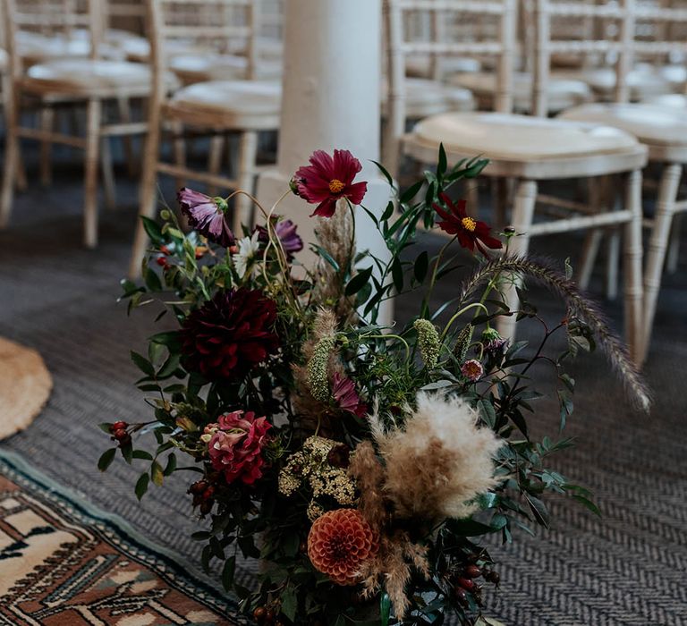 wildflower aisle wedding flower arrangement 