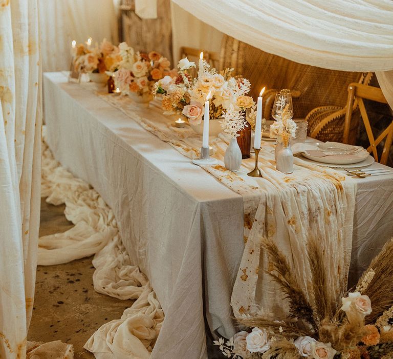 muted colour wedding drapes and textile design at The Canary Shed wedding venue In Essex