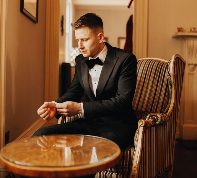 Groom wearing Cufflinks by Lee Renee Jewellery