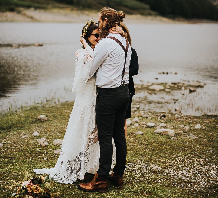 Bride & groom hug during elopement in the Lake District