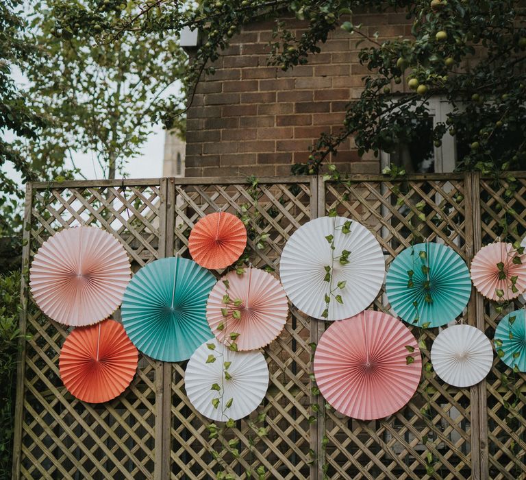 Fan wedding decor at Georgian town house Norwich wedding