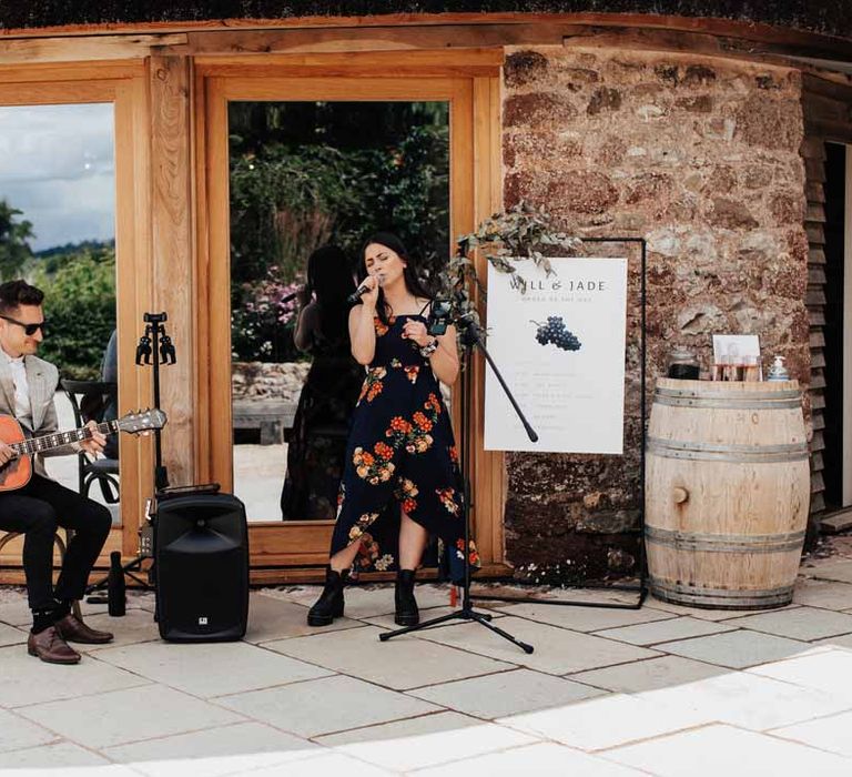 Ocean Rain live wedding band performing at Brickhouse Vineyard Devon wedding 