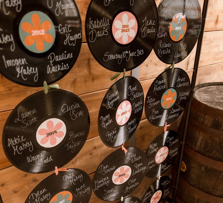 Unique vinyl record wedding seating chart sign 