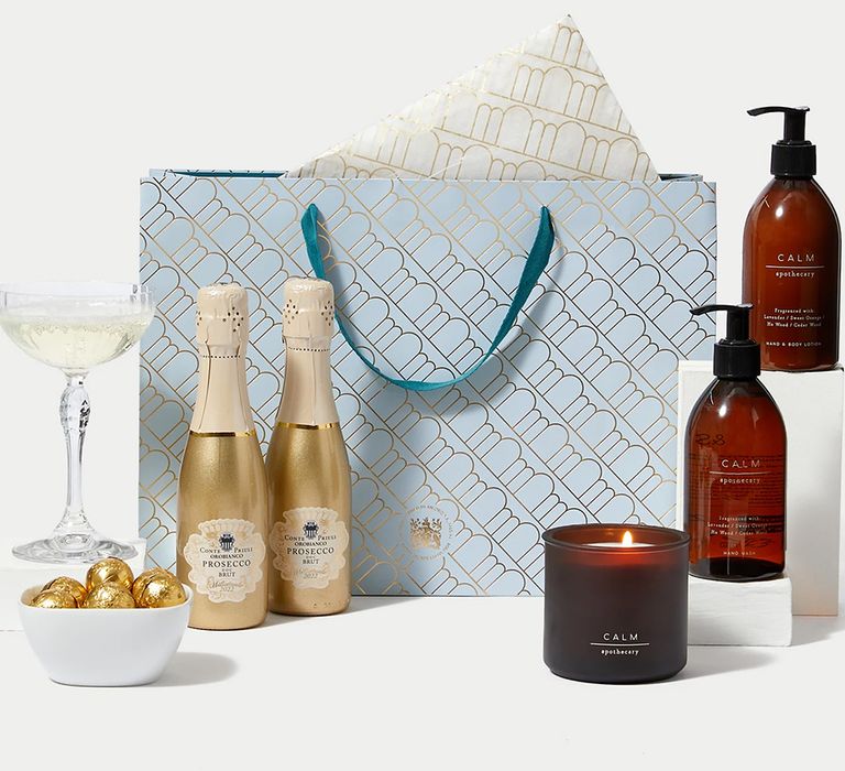 Pamper gift set with prosecco, chocolates and beauty items