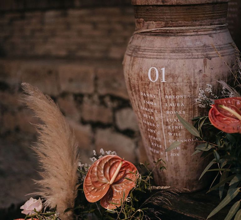 Unique vase wedding table signage for boho wedding 