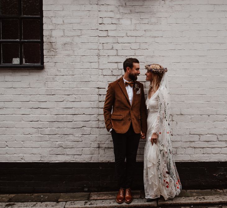 bride and groom urban portraits by Taylor-Hughes Photography