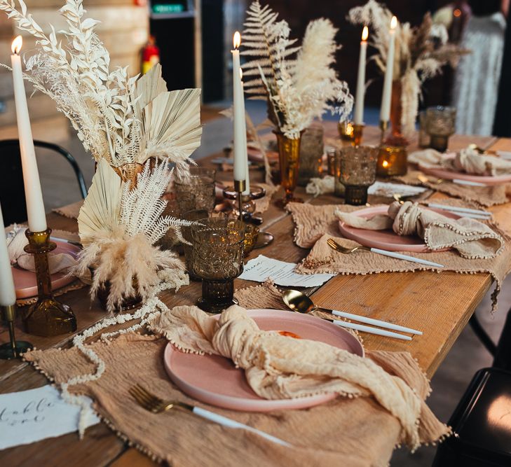 Pink and beige wedding table decor at The Shack Revolution