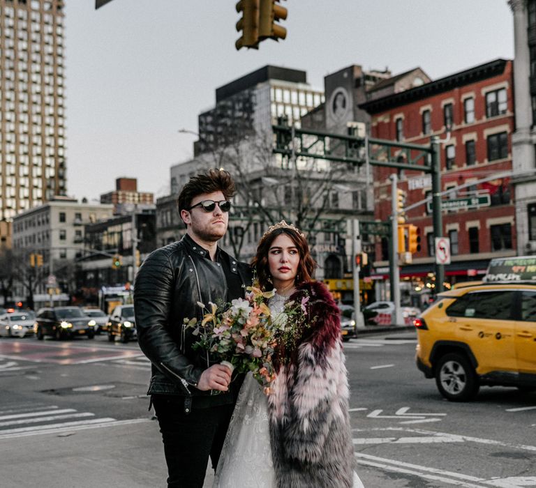 Bride & groom in New York during elopement shoot