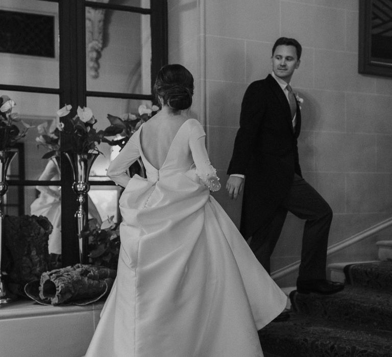 Black and white wedding day photography for royal automobile club wedding