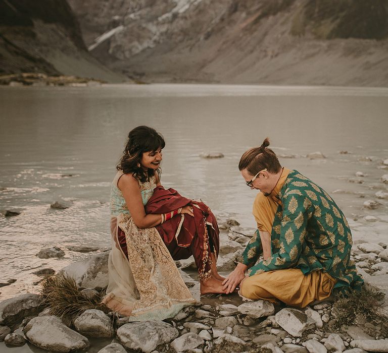 The bride and groom had a traditional Punjabi ritual at their elopement ceremony