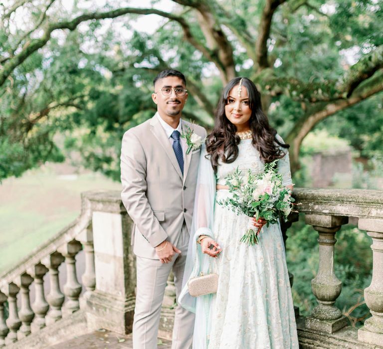 Bride and groom portrait for an intimate Islam and Sikh interfaith wedding 