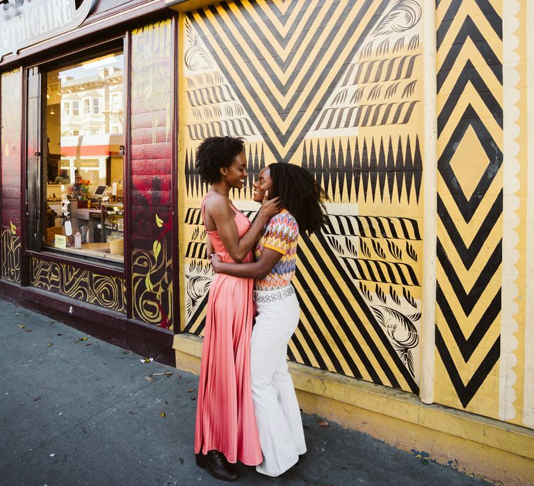 Intimate engagement portraits at Haight-Ashbury in San Francisco 