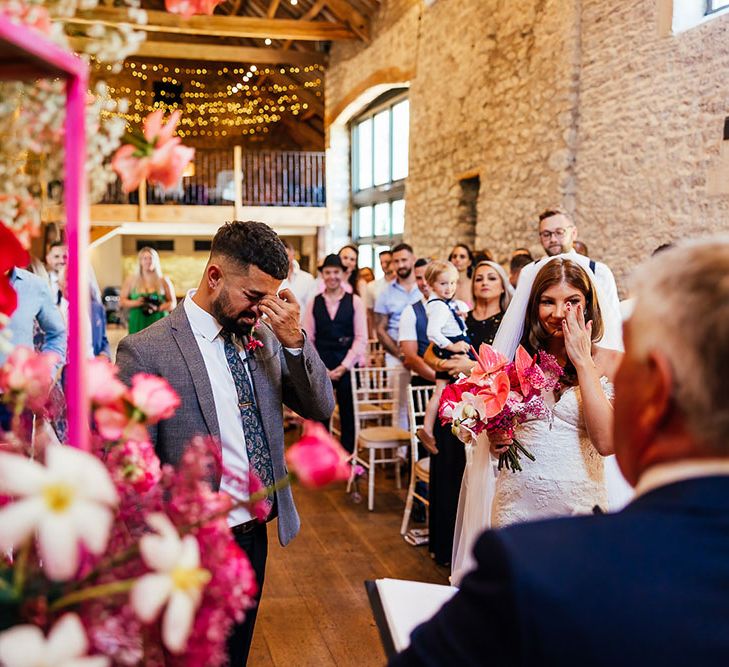 Bride & groom become emotional during ceremony for Priston Mill wedding 