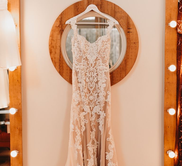 Abbie Maggie Sottero lace wedding dress for autumn wedding at Millbridge Court