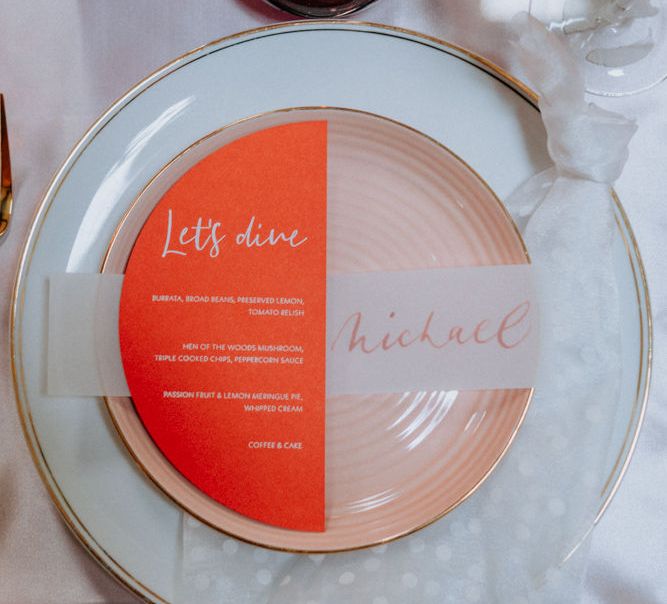 Semi circle wedding menu at place setting 