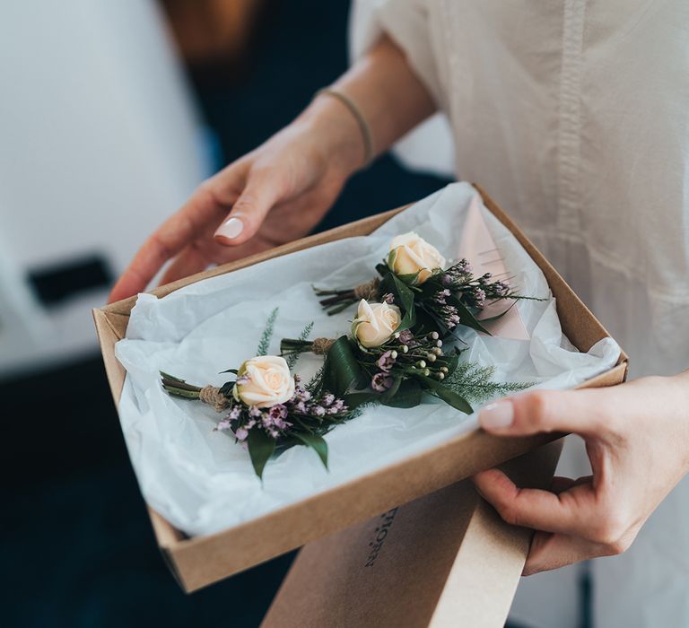 Dried flower wedding button hole 