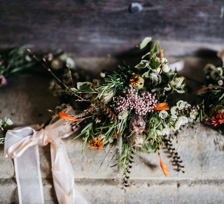 wildflower bouquets and crown 