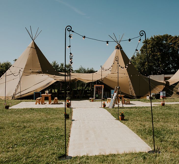 Outdoor wedding tipis for rustic and festival themed wedding