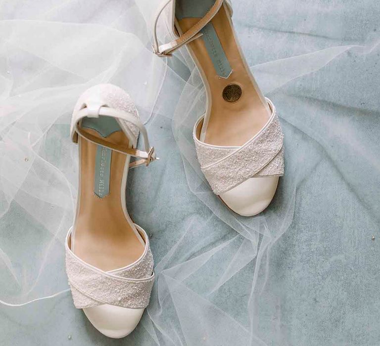 Bridal shoes complete with crossover strap to the front 