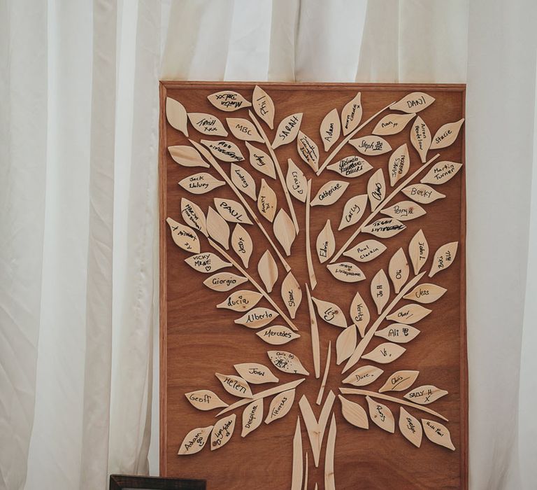 Wooden leaf tree design wedding guest book 