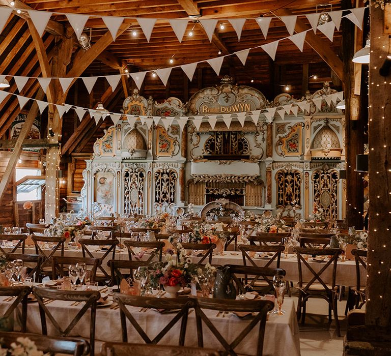 Preston Court wedding venue with banners and pastel pink and lilac bunting 