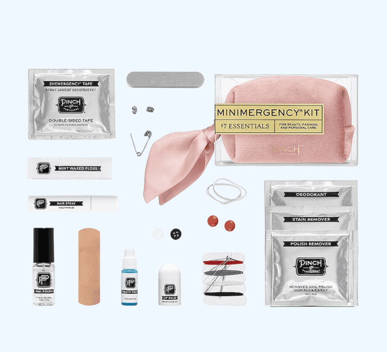 Emergency kit with 17 beauty, personal care, and style essentials