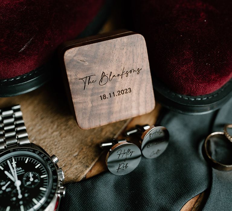 Personalised engraved wooden ring box 