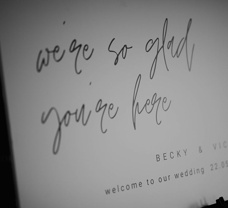 Black and white wedding welcome signage 