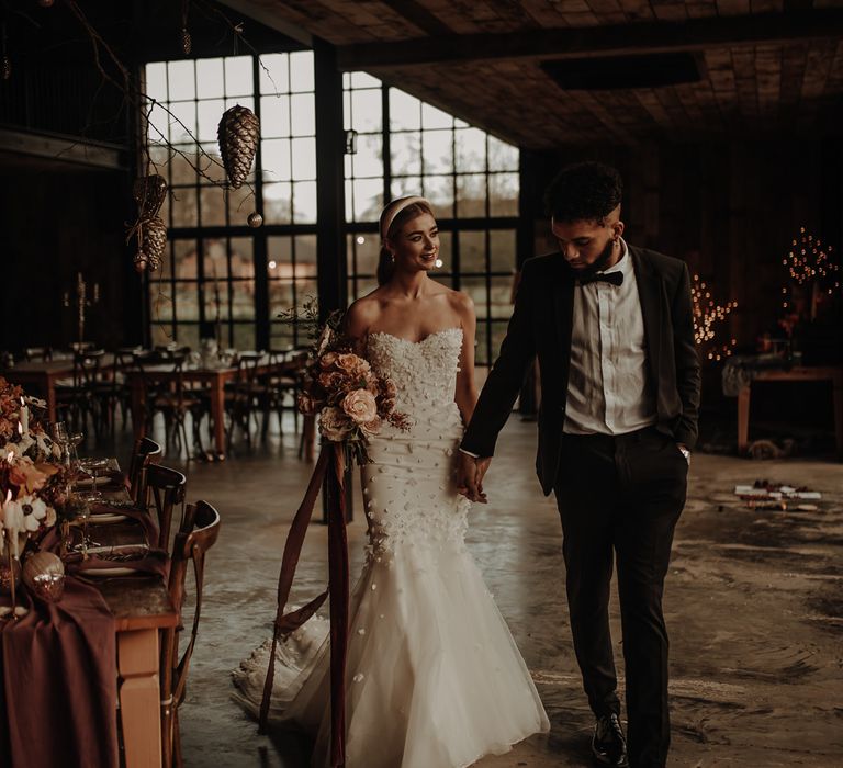 Emma Beaumont fishtail wedding dress for Christmas wedding inspiration shoot