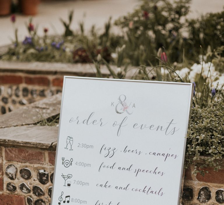 Order of events wedding sign 