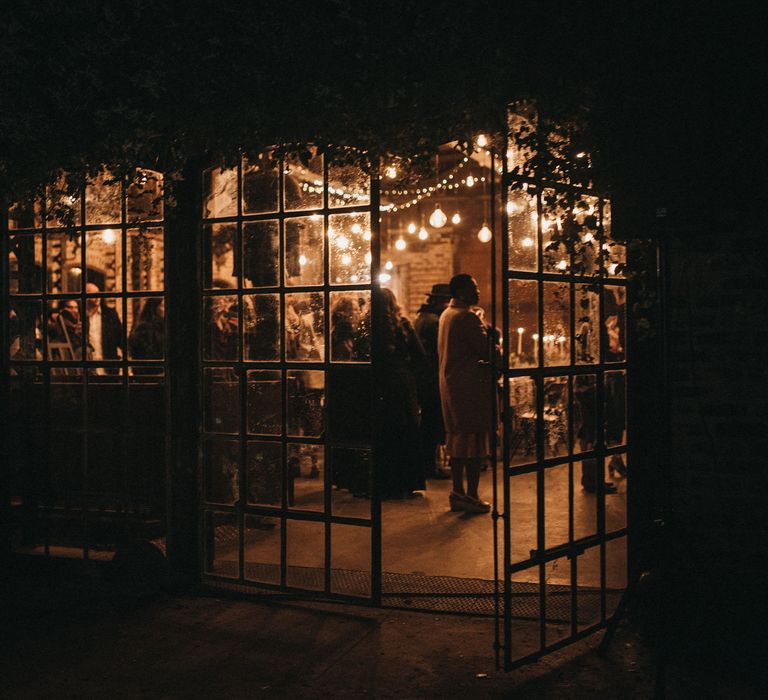 Festoon lit reception at Les Bonnes Joies, near Paris, France 