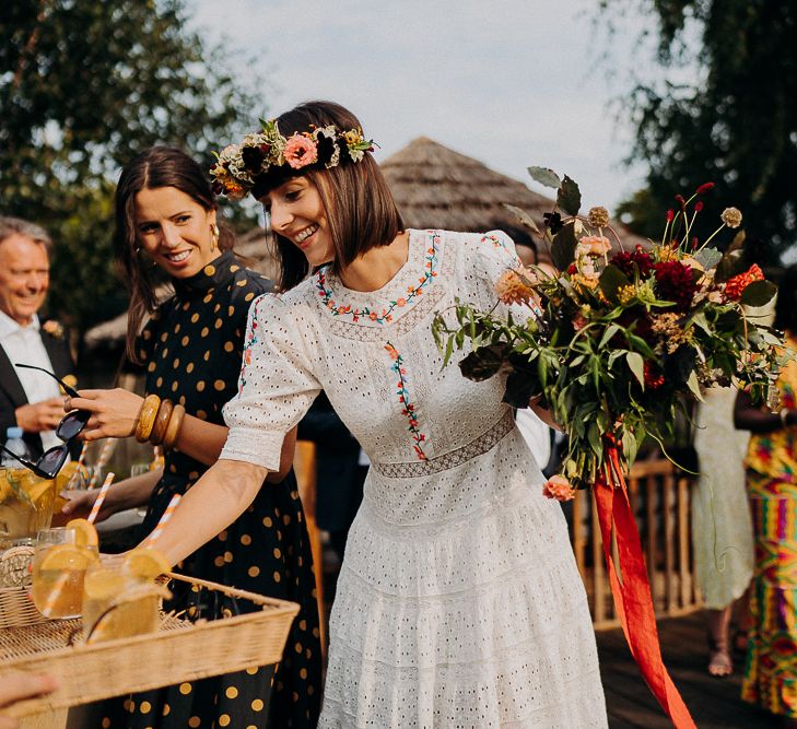 Wedding day cocktails served on wooden trays 