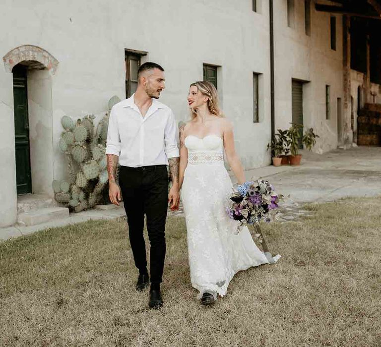 Colourful smoke bombs at intimate wedding