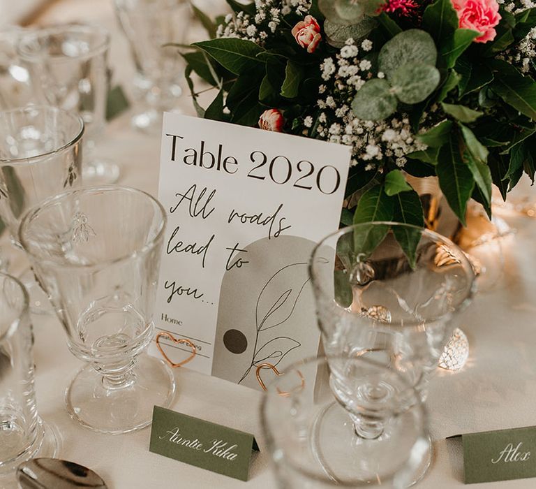 Tablescape complete with crystal glasses and sage green accent colour