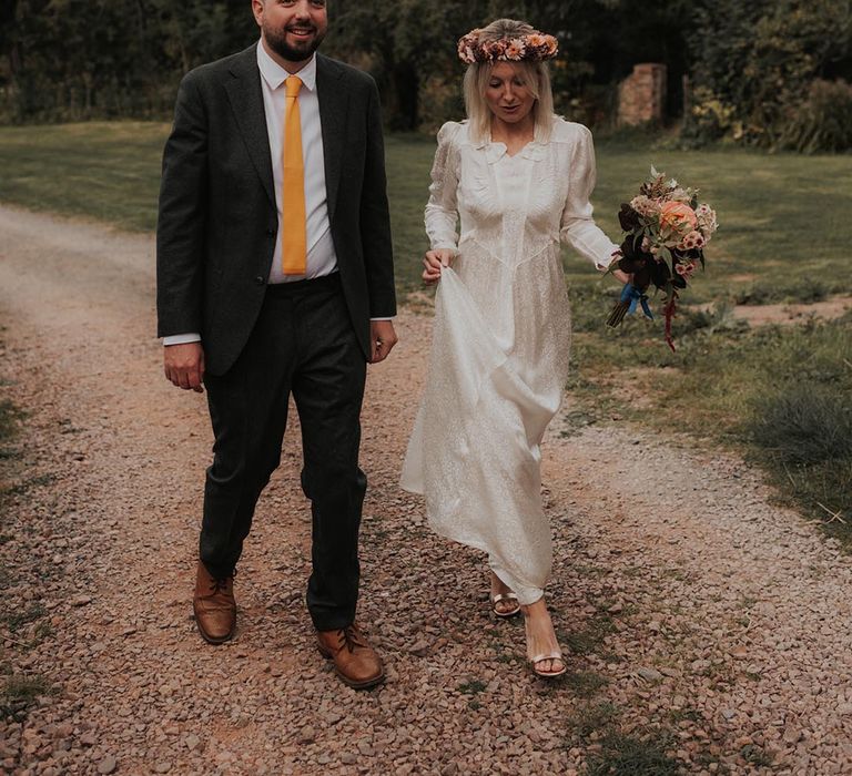 Bride and groom at music themed wedding 