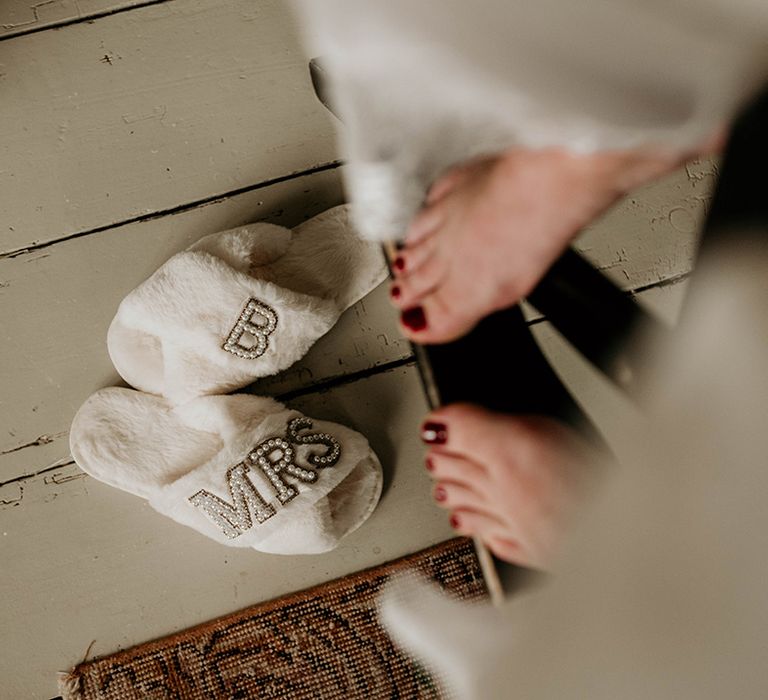 Fluffy slippers with embellished personalisation