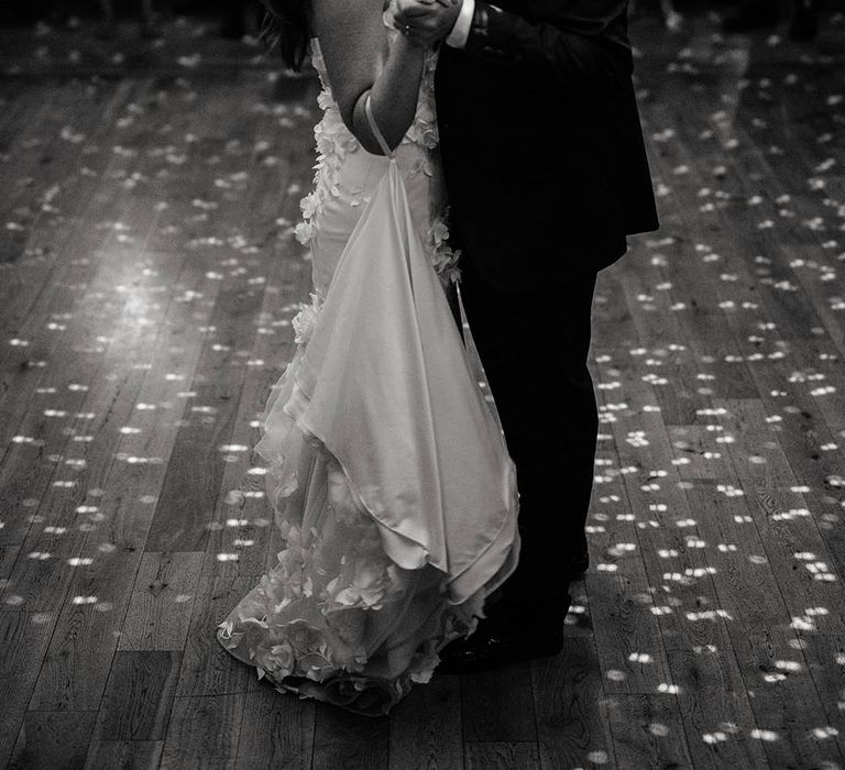 Bride and groom share their first dance at Elmore Court